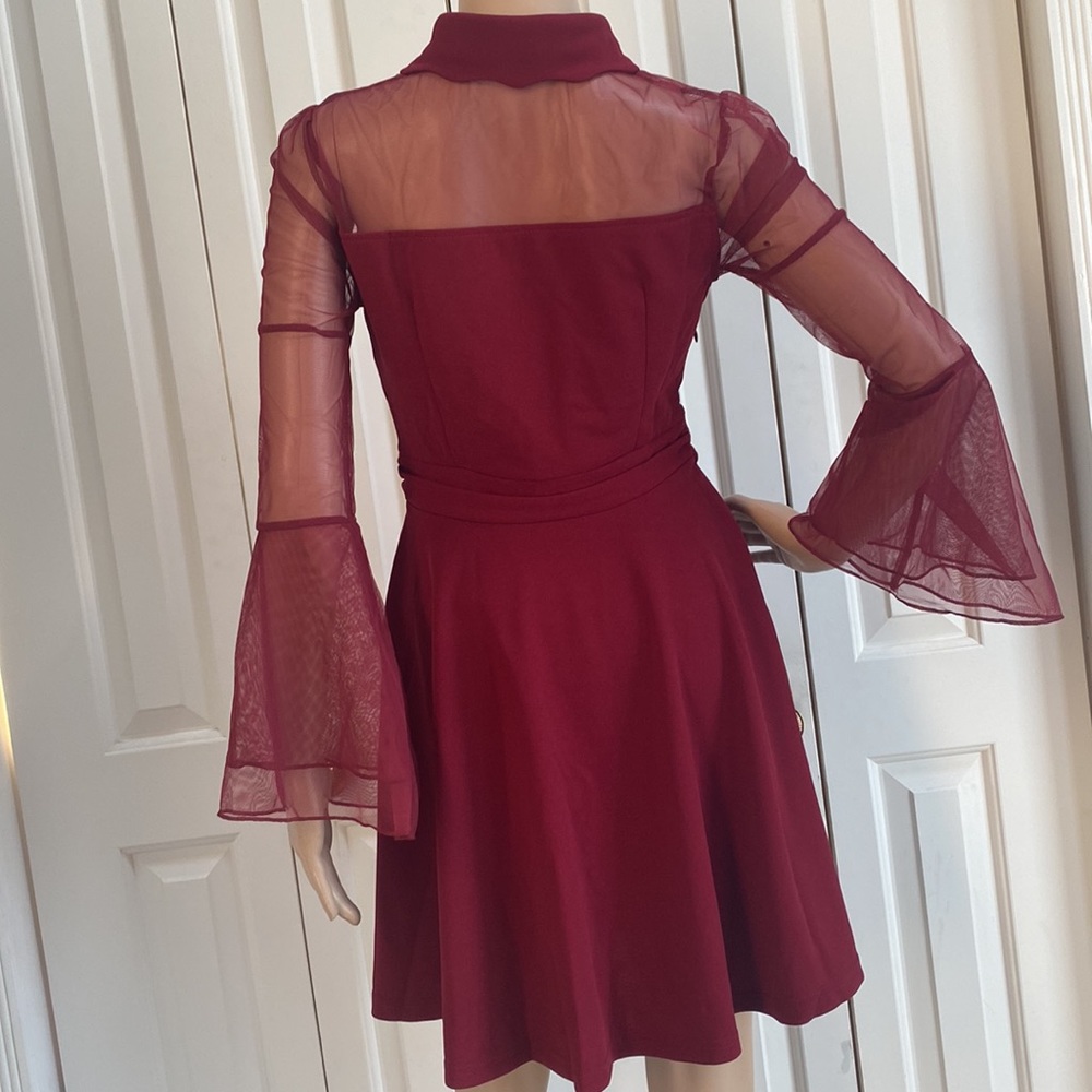 NWT Amazon Red Women Womens Dress Size Small. Sheer Bell Sleeves and Collar. - Picture 8 of 13